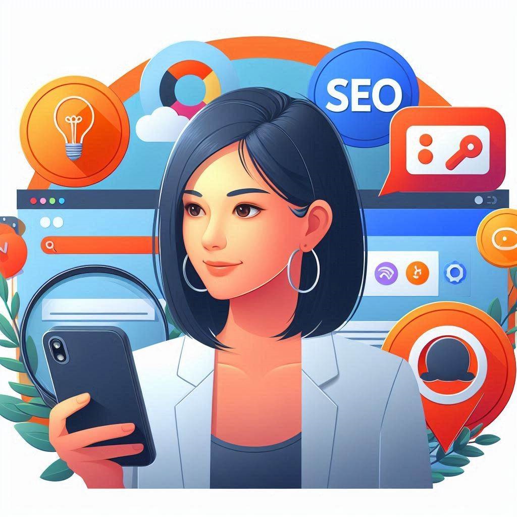 lady with marketing icons